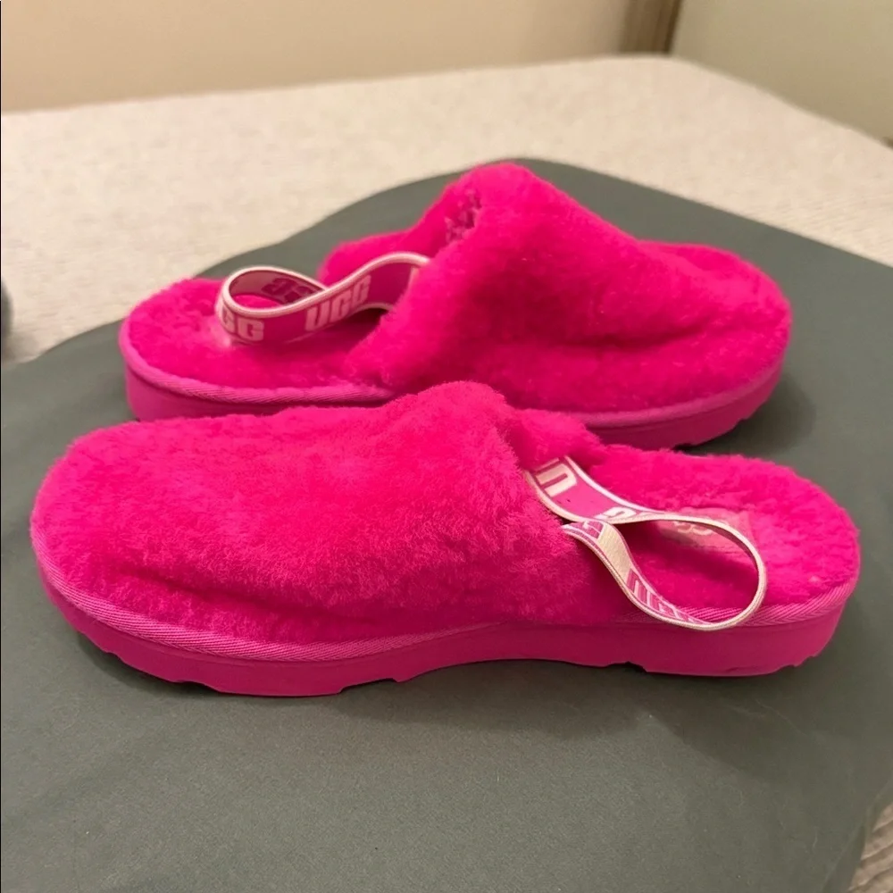 UGG Vibrant Pink Fluffy Slides